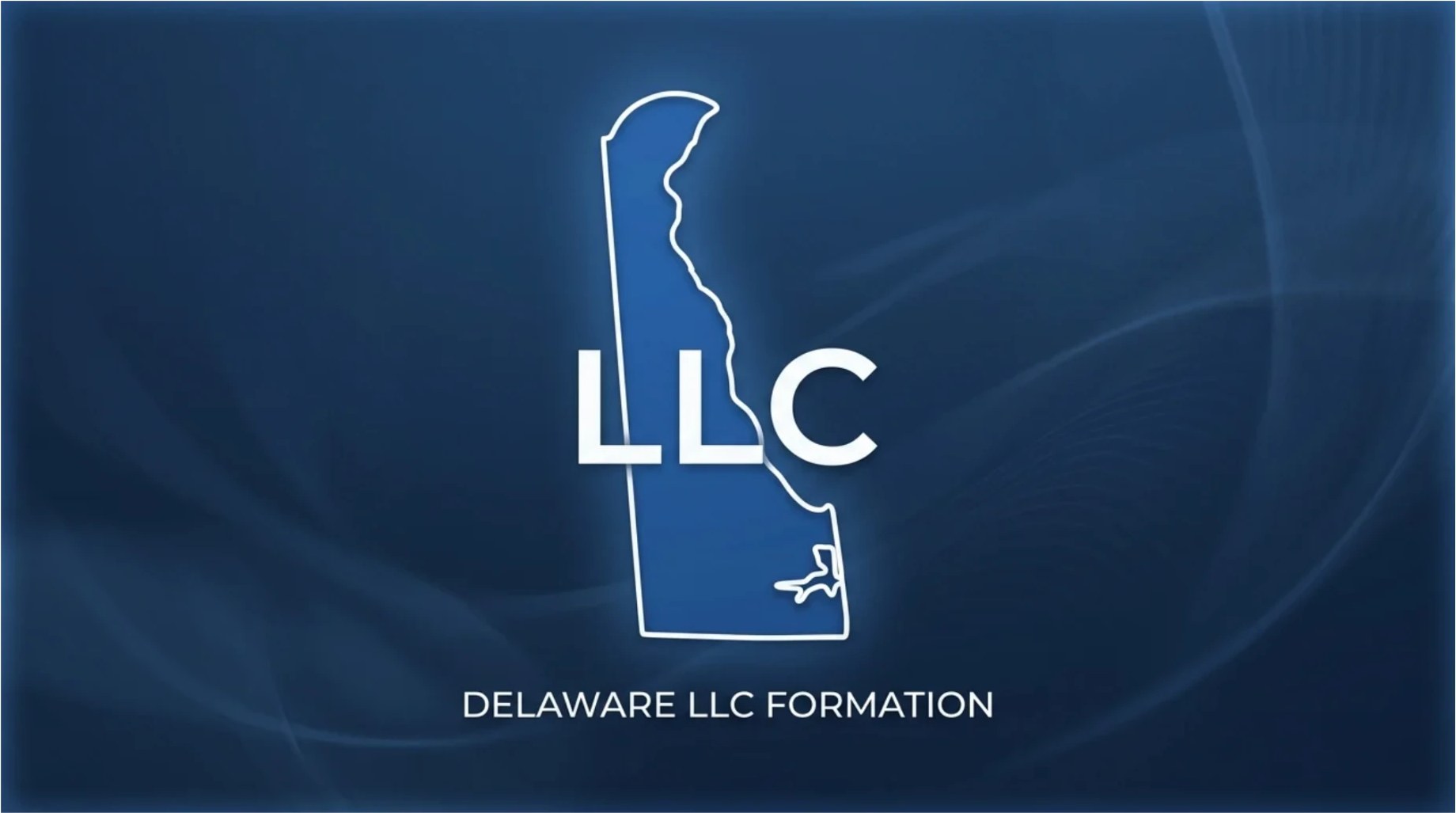 Delaware LLC formation — outline of the state of Delaware with LLC lettering